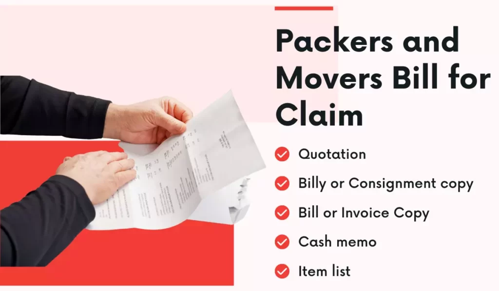 packers and movers bill for claim documents list